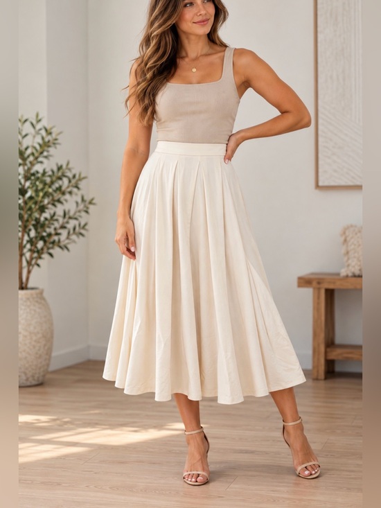 OGL Dresses & Skirts - OGL Cream A-Line Pleated Midi Skirt
